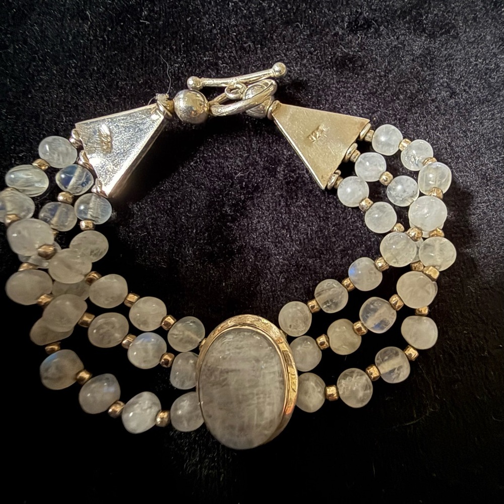 Elegant Sterling Silver and Moonstone Beaded Toggle Bracelet